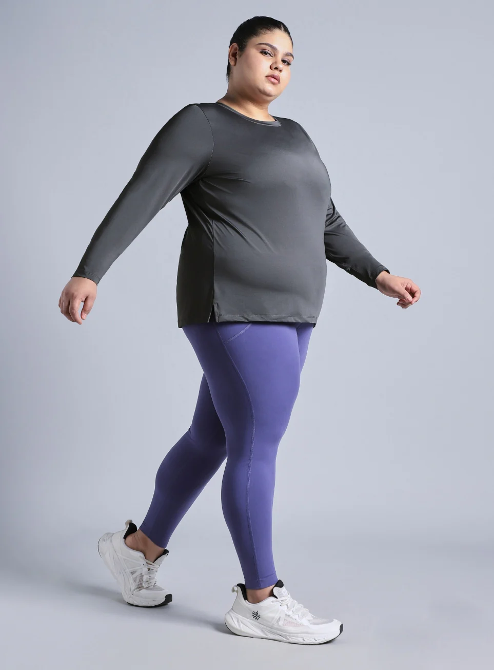 Women's Grey Full Sleeve Plus Size Training T-shirt - Image 3