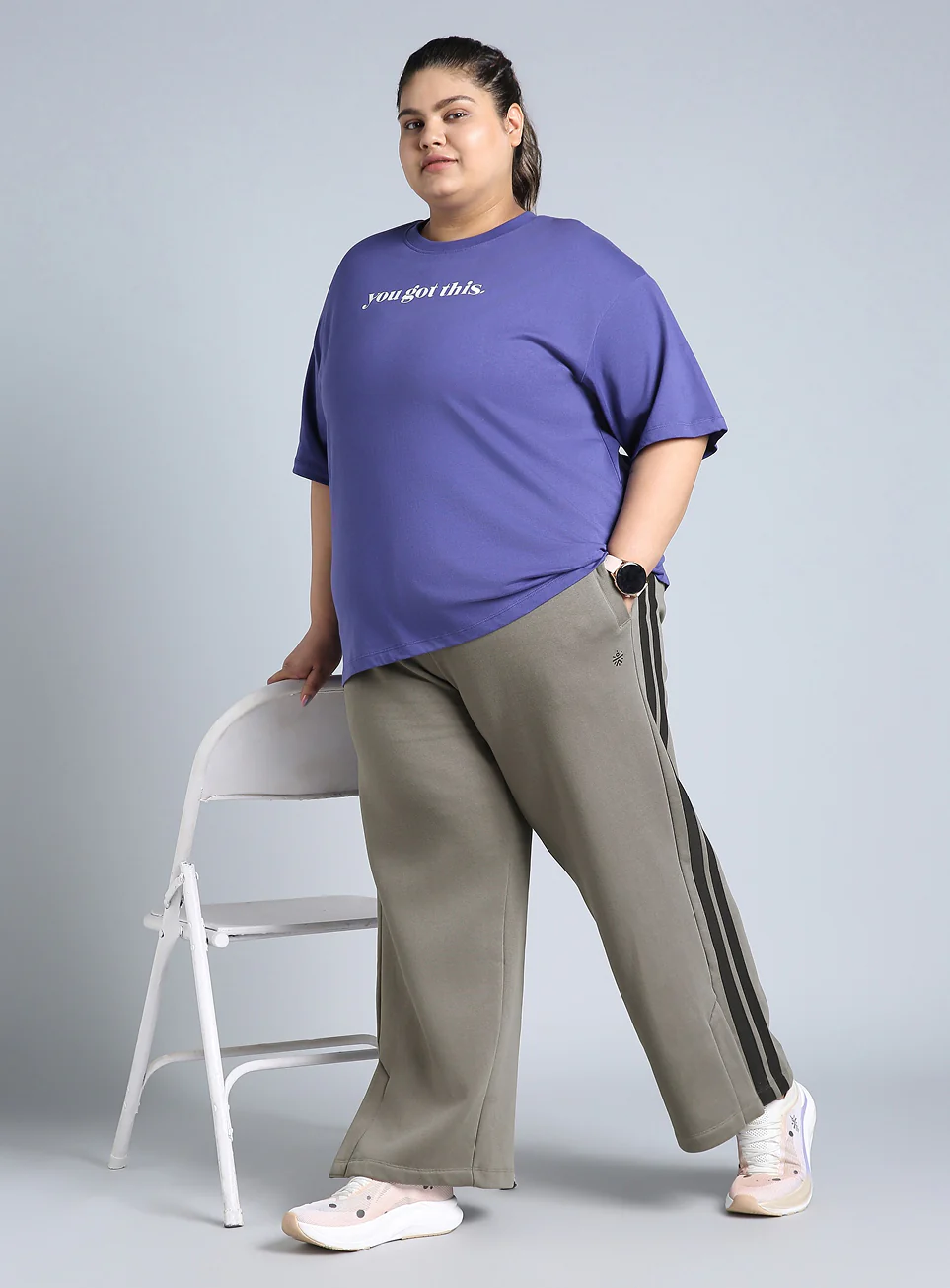Women's Grey Plus Size Elevated Athleisure Trackpants - Image 2