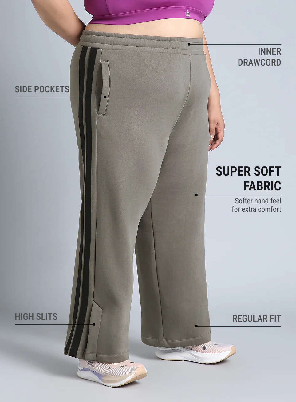 Women's Grey Plus Size Elevated Athleisure Trackpants - Image 5