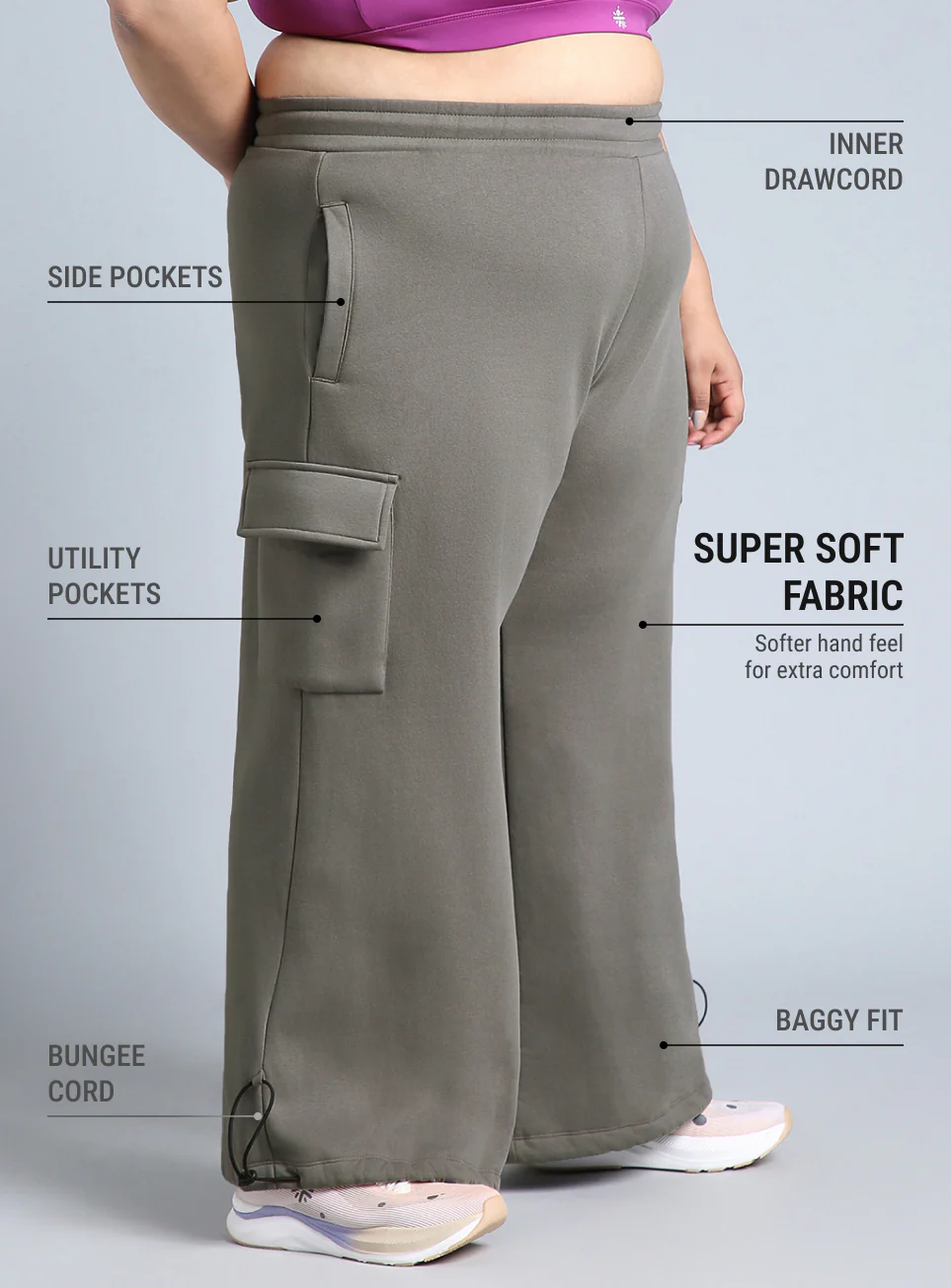 Women's Grey Plus Size Utility Joggers - Image 5