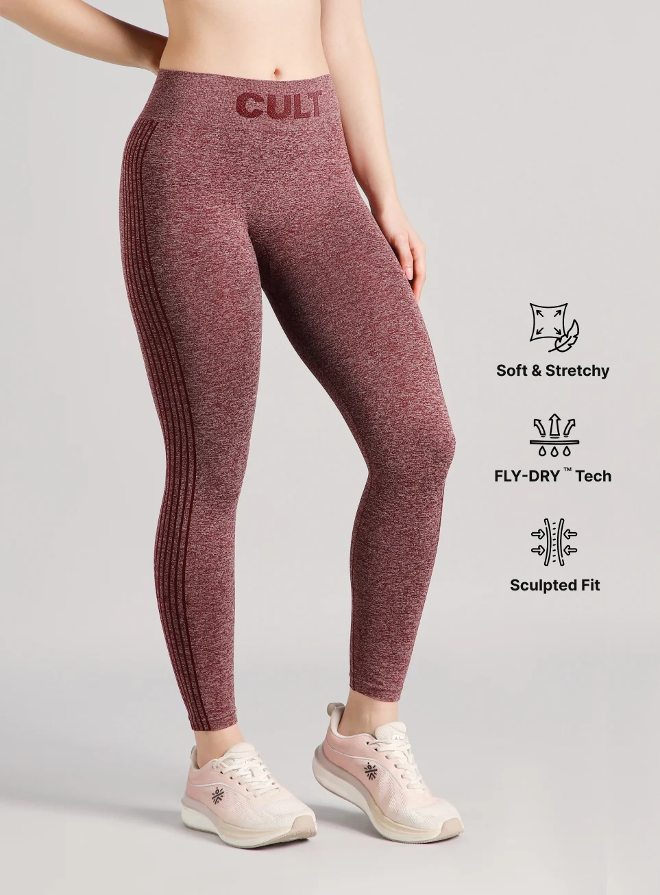 Women's Maroon Power Lift Seamless Tights - Image 5