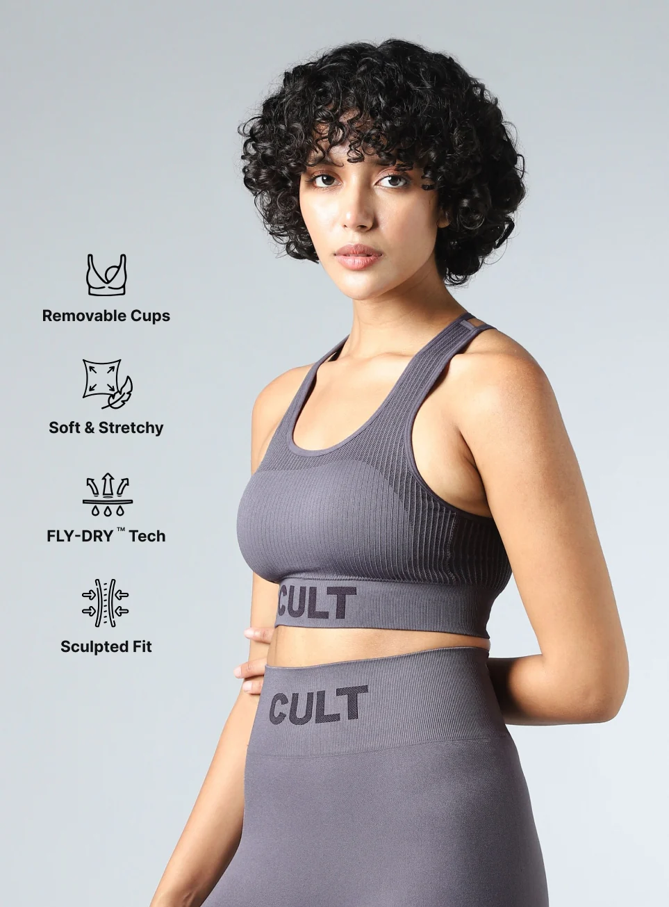 Women's Grey Powerflow Medium Support Seamless Bra - Image 5