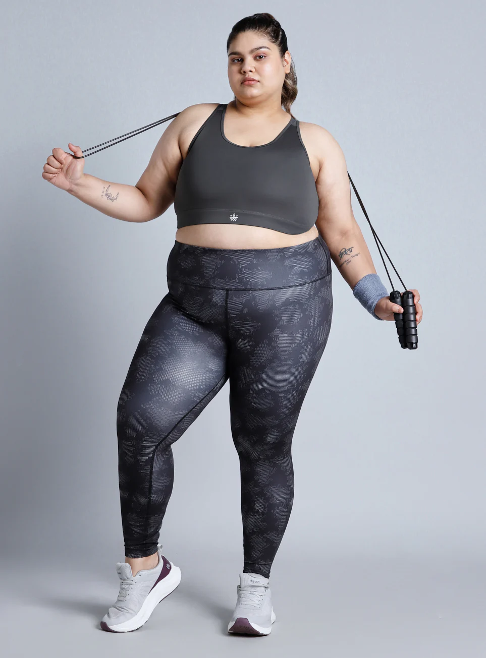 Women's Grey Racerback with Hook High Support Plus Size Sports Bra - Image 3