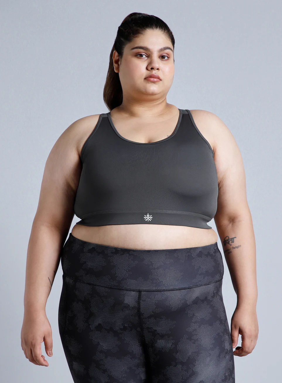 Women's Grey Racerback with Hook High Support Plus Size Sports Bra - Image 4
