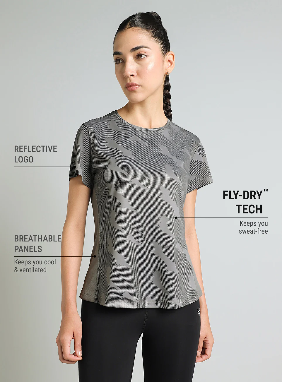 Women's Grey Urban Camo Running T-shirt - Image 5