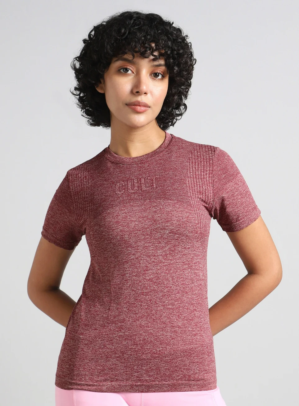 Women's Maroon Contour Training Slim Fit Seamless T-shirt