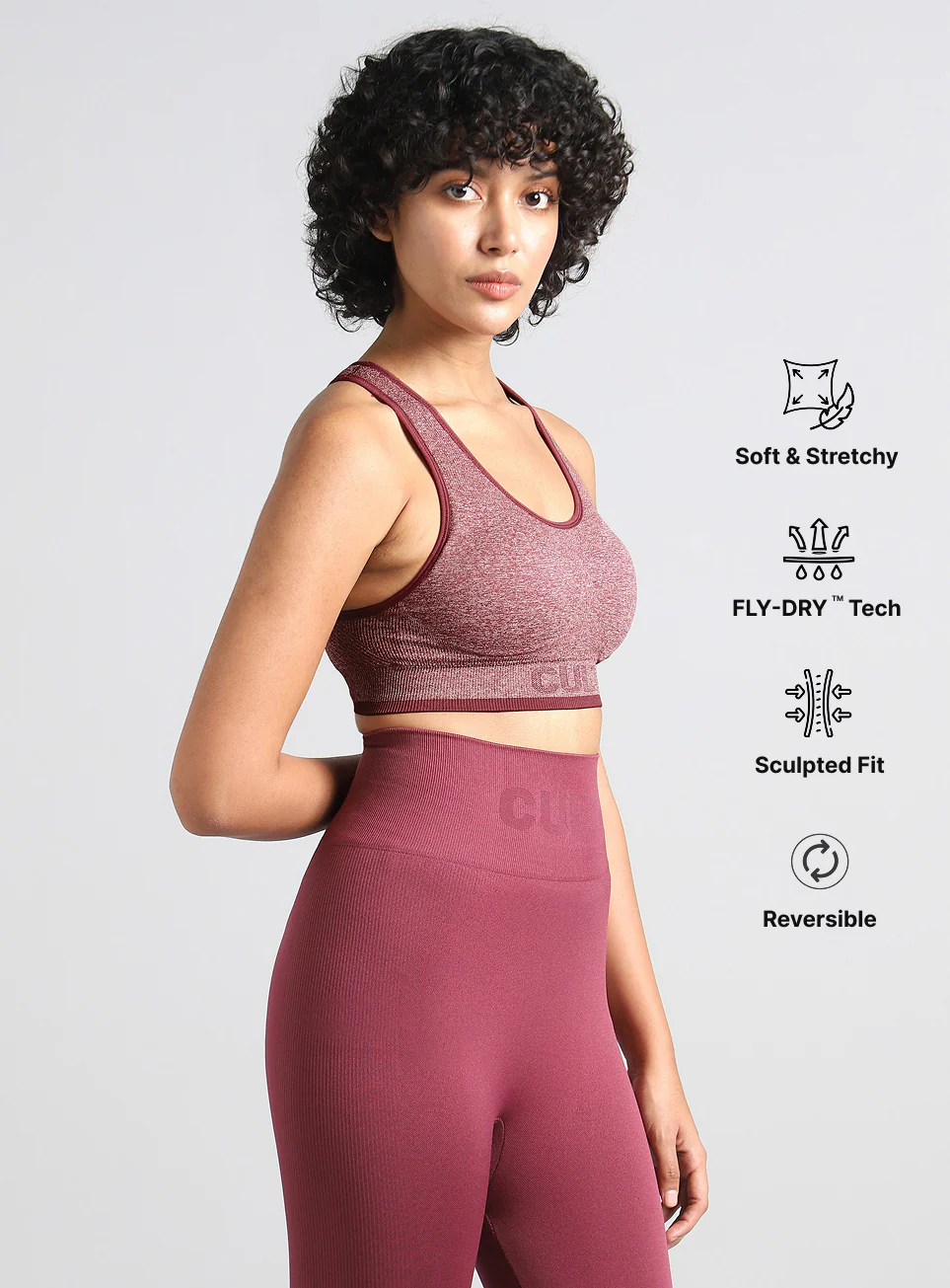 Women's Maroon Medium Support Seamless Reversible Bra - Image 5