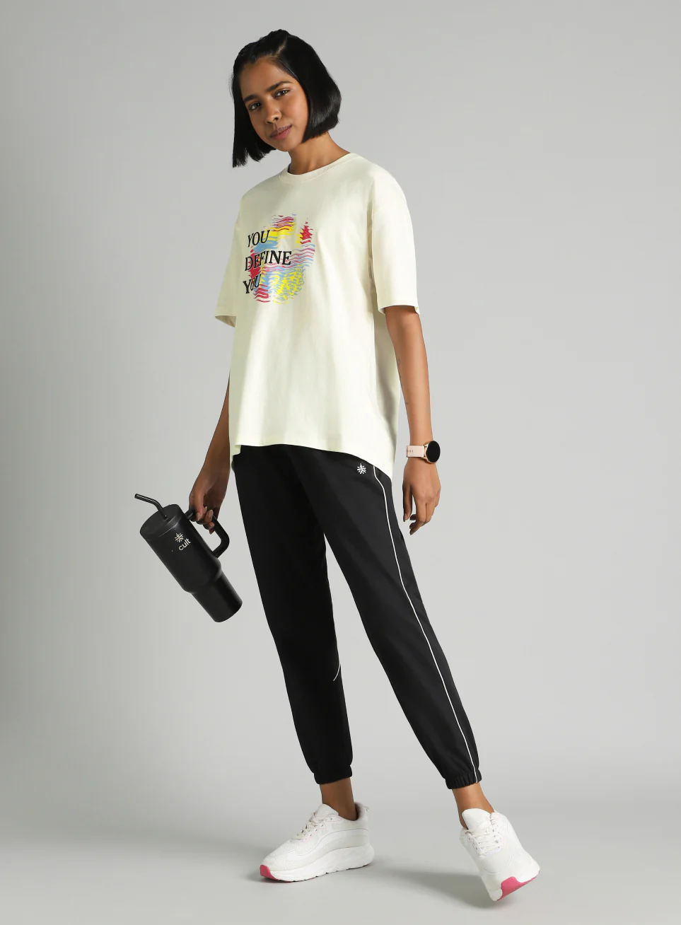 Women's Off White Graphic Oversized Fit T-Shirt - Image 2