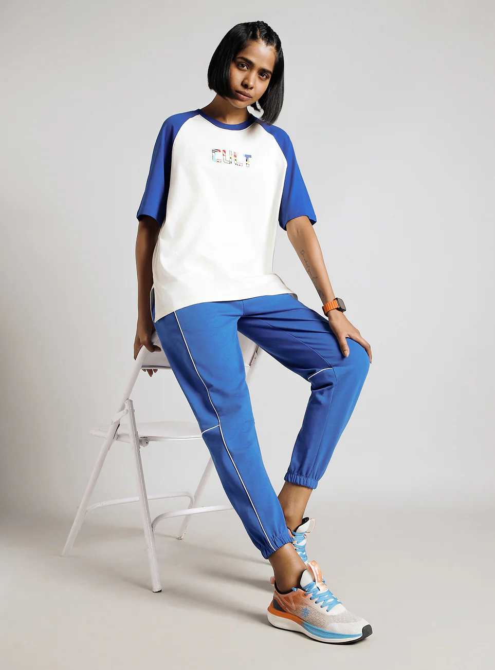 Women's Off White Retro Block Graphic Oversized T-shirt - Image 3