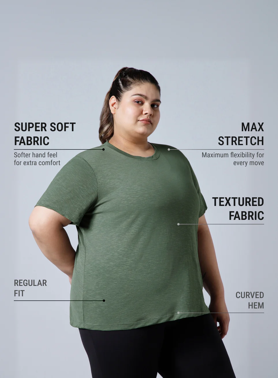 Women's Olive Yoga Flow Plus Size T-shirt - Image 5