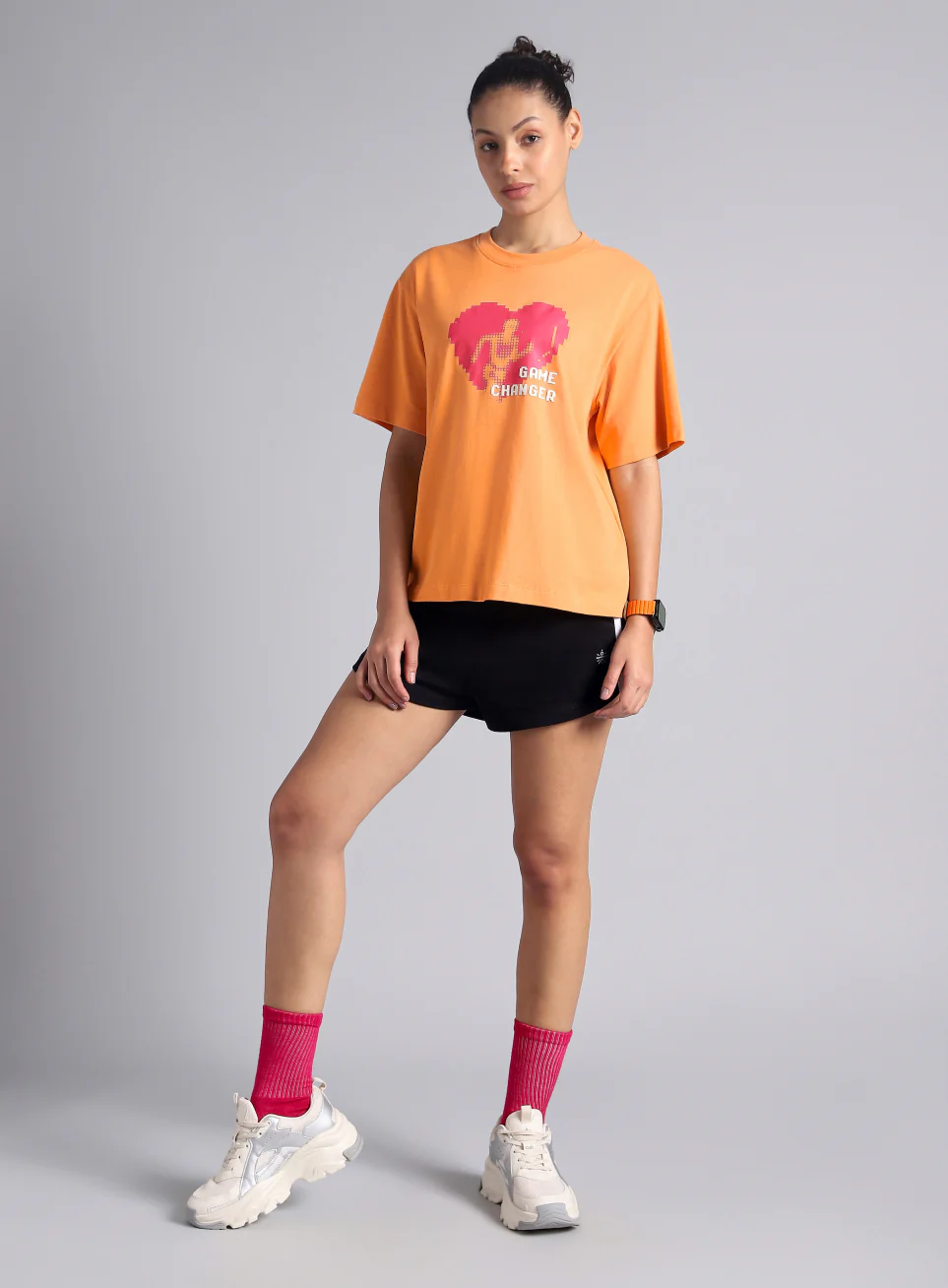 Women's Orange Graphic Relaxed Fit T-shirt - Image 2