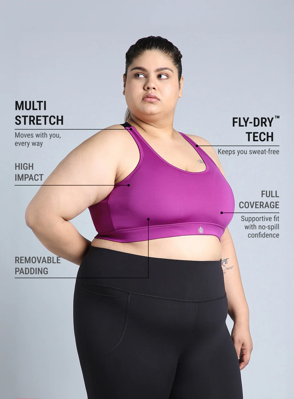 Women's Pink Adjustable Strap Training High Support Plus Size Sports Bra - Image 5