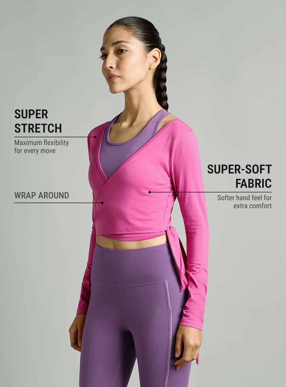 Women's Pink Back Wrap Around Flow Yoga Tank - Image 5