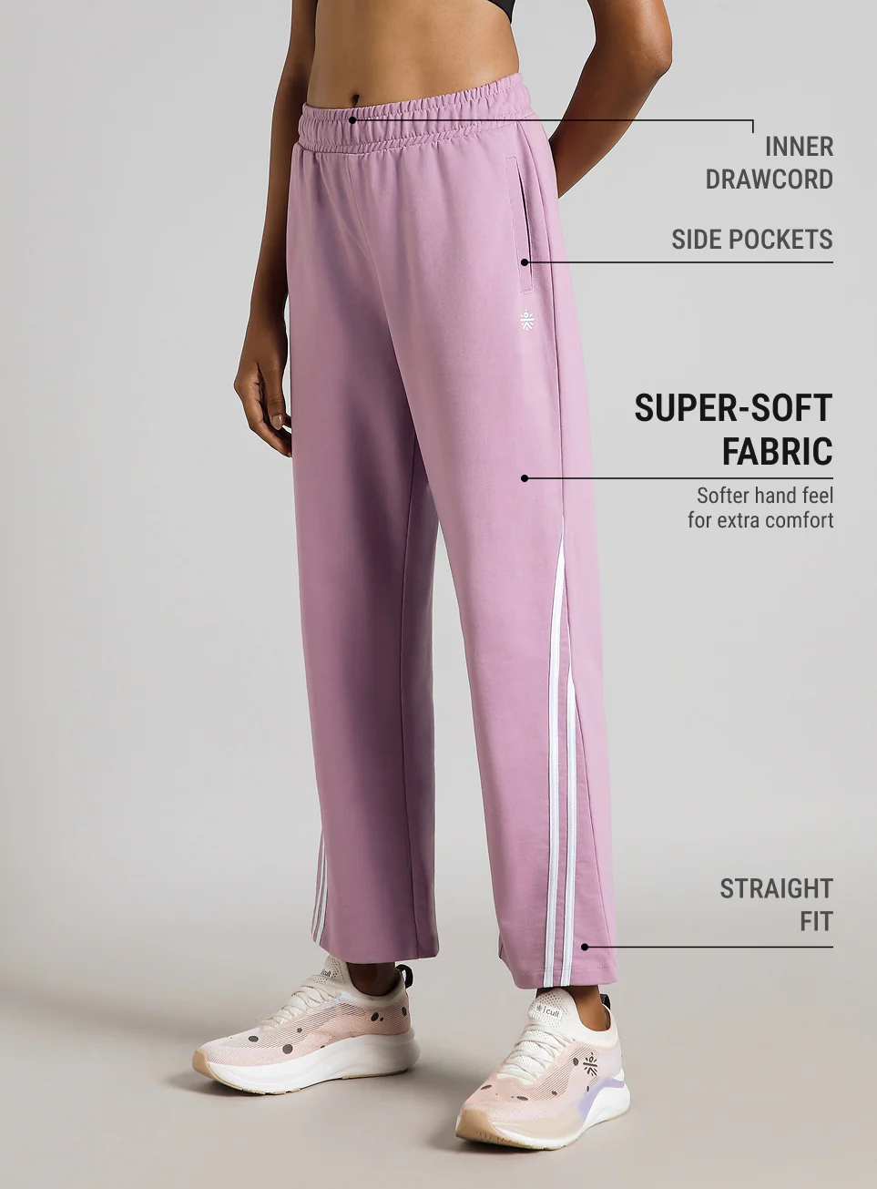 Women's Pink Contrast Edge Straight Fit Trackpants - Image 5