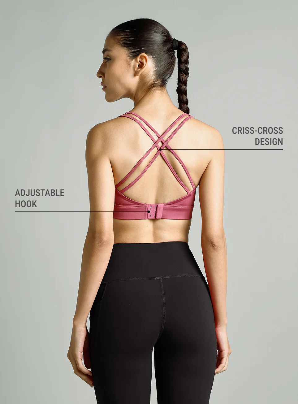 Women's Pink Flow Overlap Strap High Support Bra - Image 6
