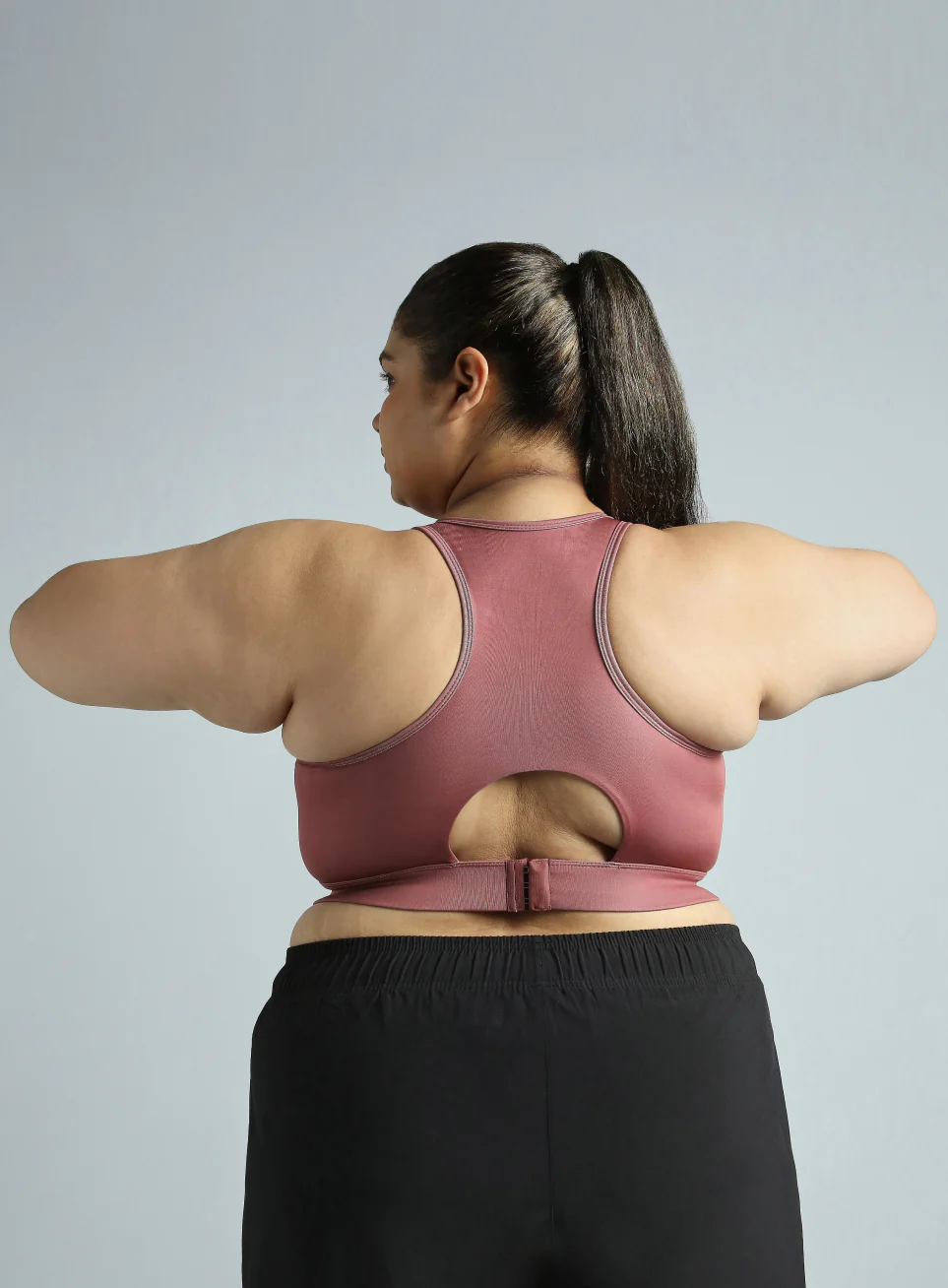 Women's PInk Racer Back Hook Running High Support Plus Size Sports Bra