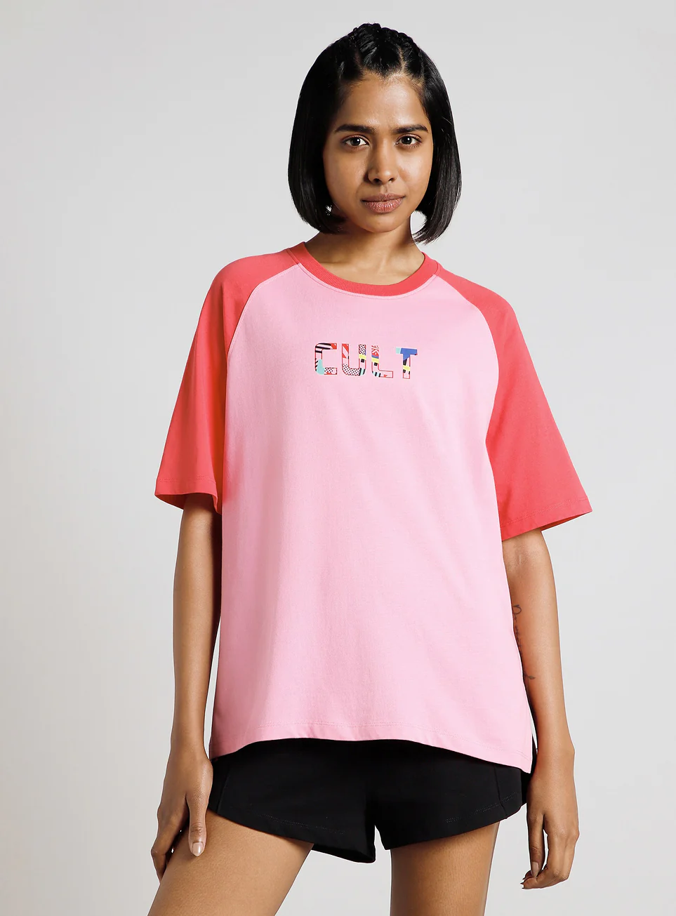 Women's Pink Retro Block Graphic Oversized T-shirt - Image 4