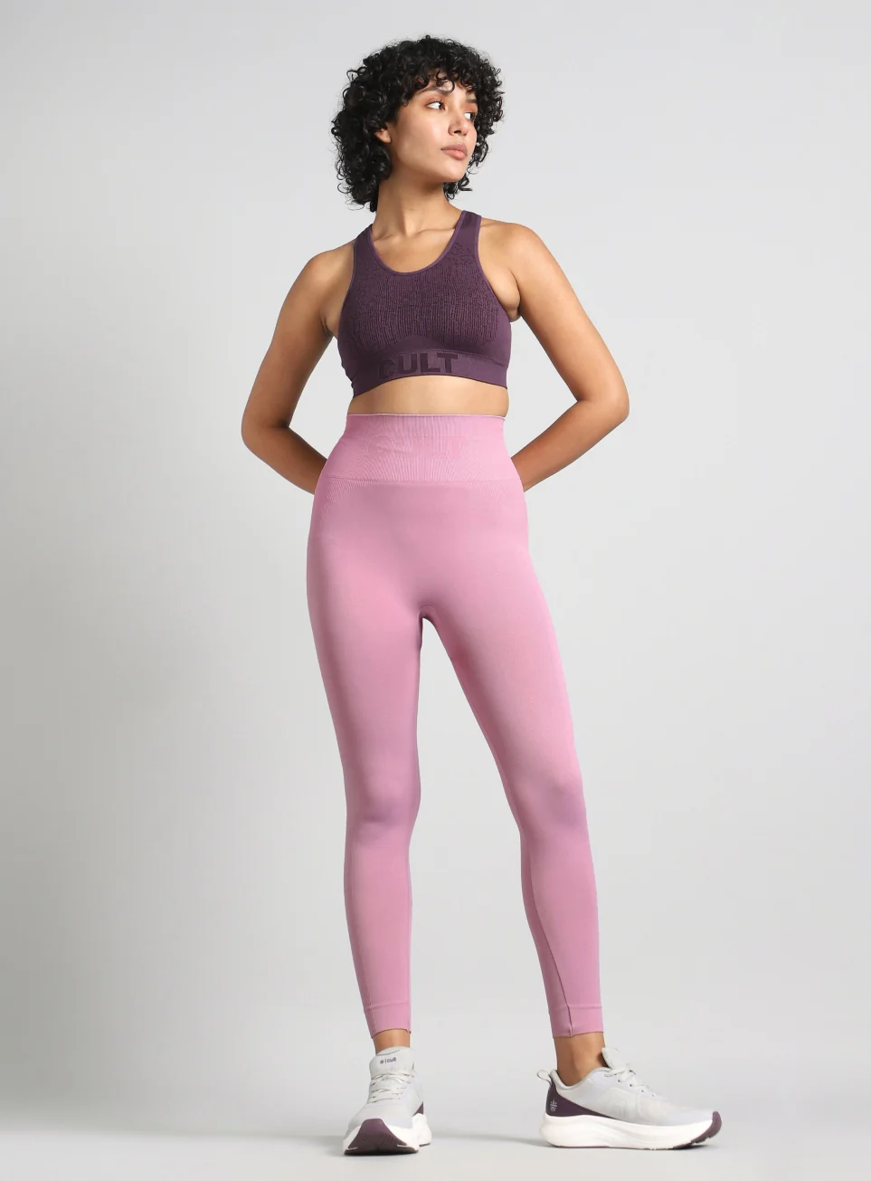 Women's Pink Swift Form Seamless Tights - Image 3