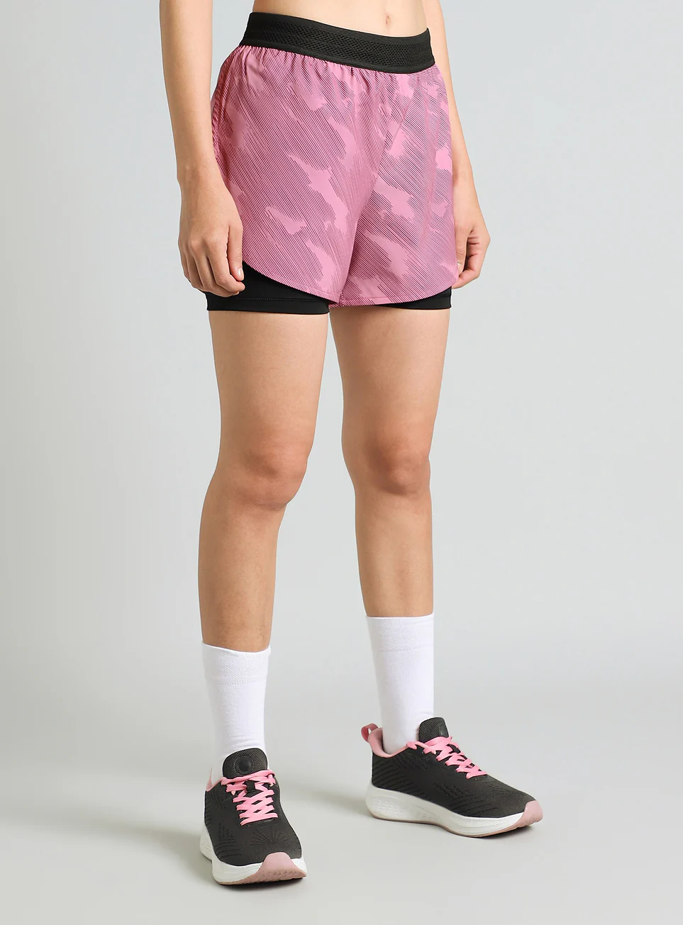 Women's Pink Urban Camo Shorts with Inbuilt Tights - Image 4