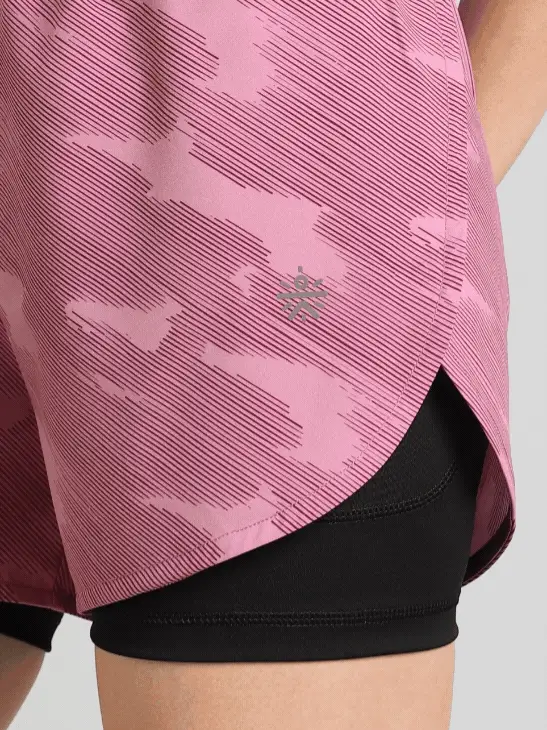 Women's Pink Urban Camo Shorts with Inbuilt Tights - Image 8