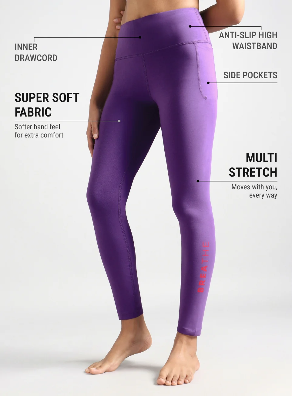 Women's Purple Breathe In-Out Yoga Cotton Tights - Image 5