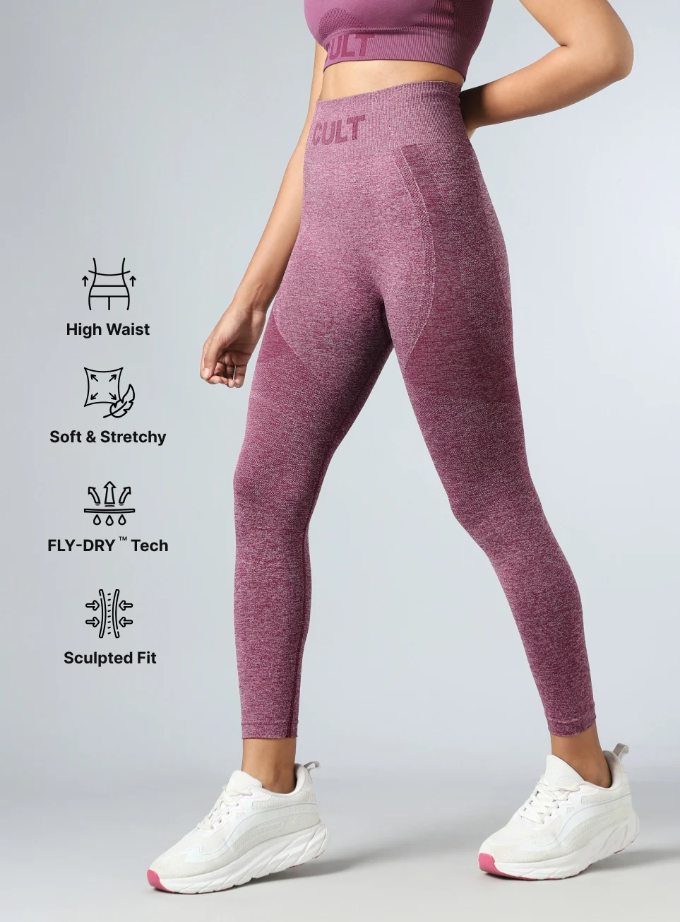 Women's Purple Contour Fit Seamless Tights - Image 5