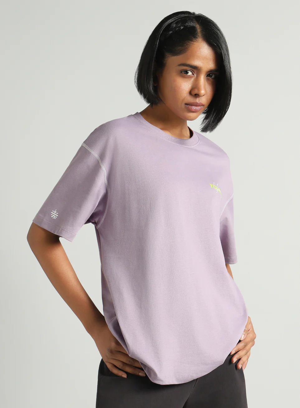Women's Purple Mini Graphic Oversized Fit T-shirt