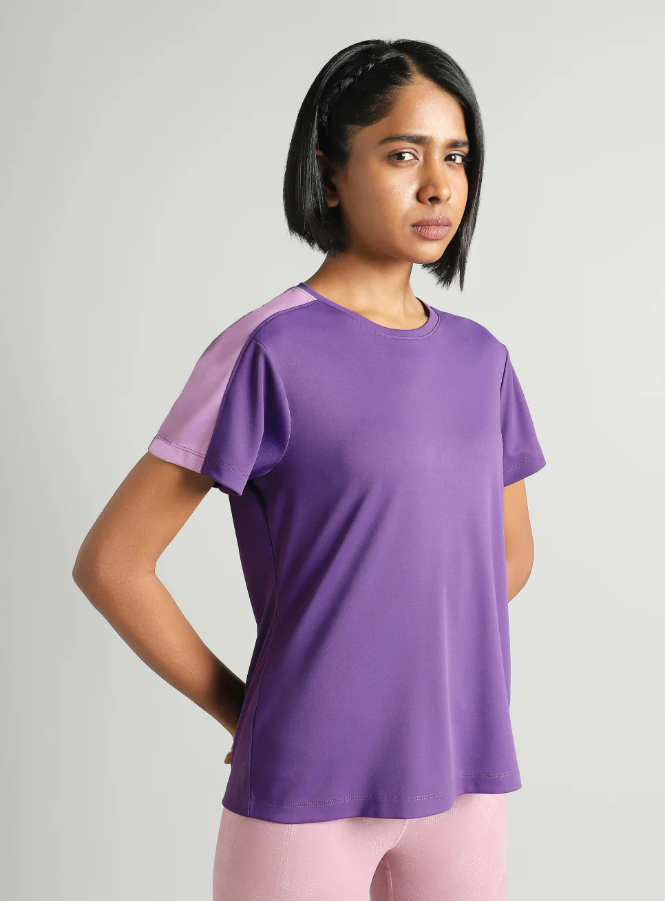 Women's Purple Shoulder Pop Active T-shirt