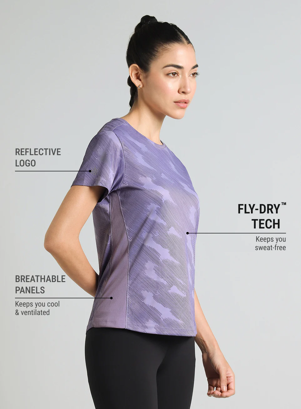 Women's Purple Urban Camo Running T-shirt - Image 5