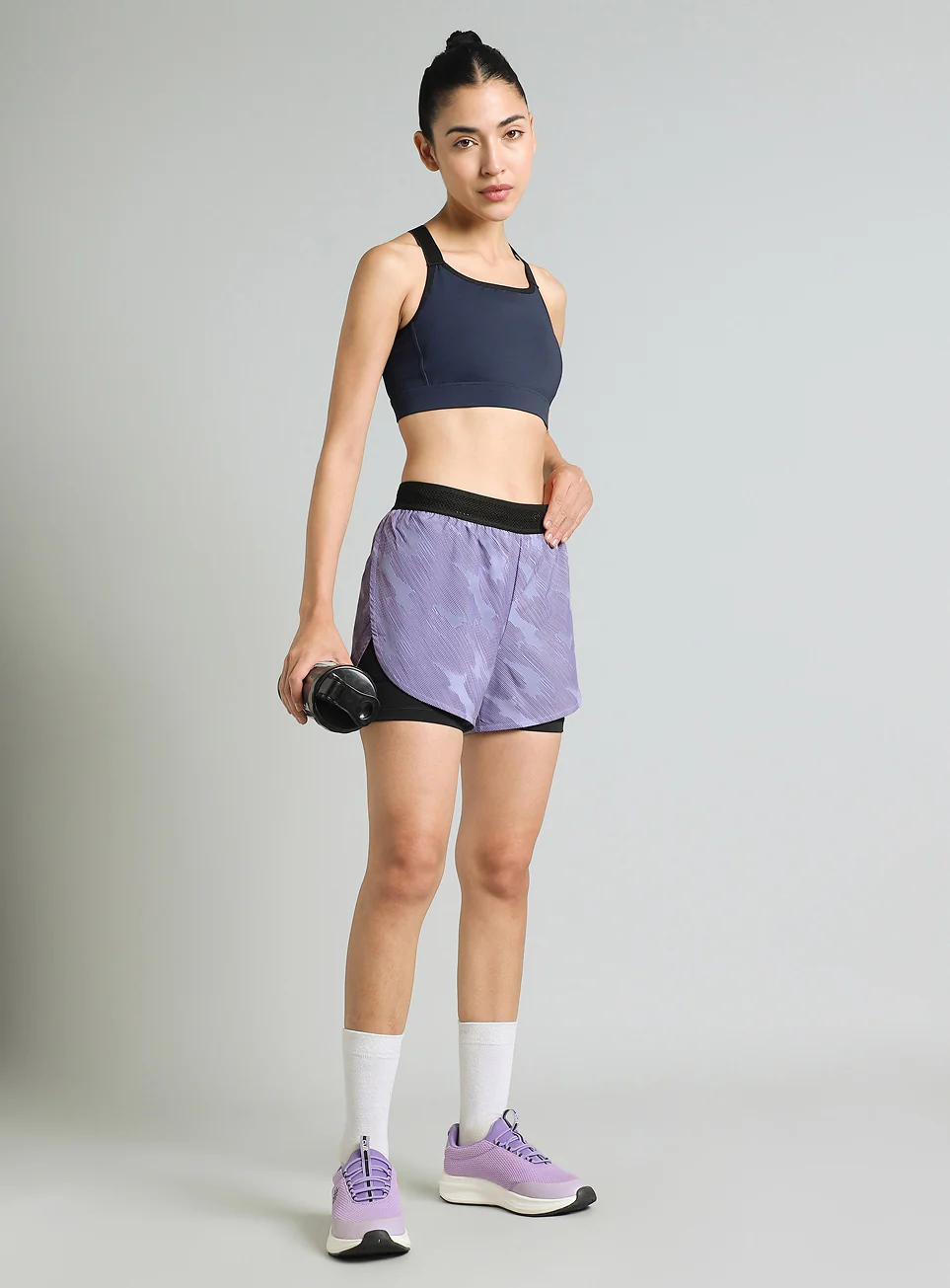 Women's Purple Urban Camo Shorts with Inbuilt Tights - Image 2