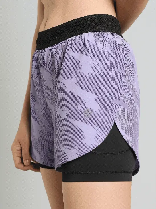 Women's Purple Urban Camo Shorts with Inbuilt Tights - Image 8