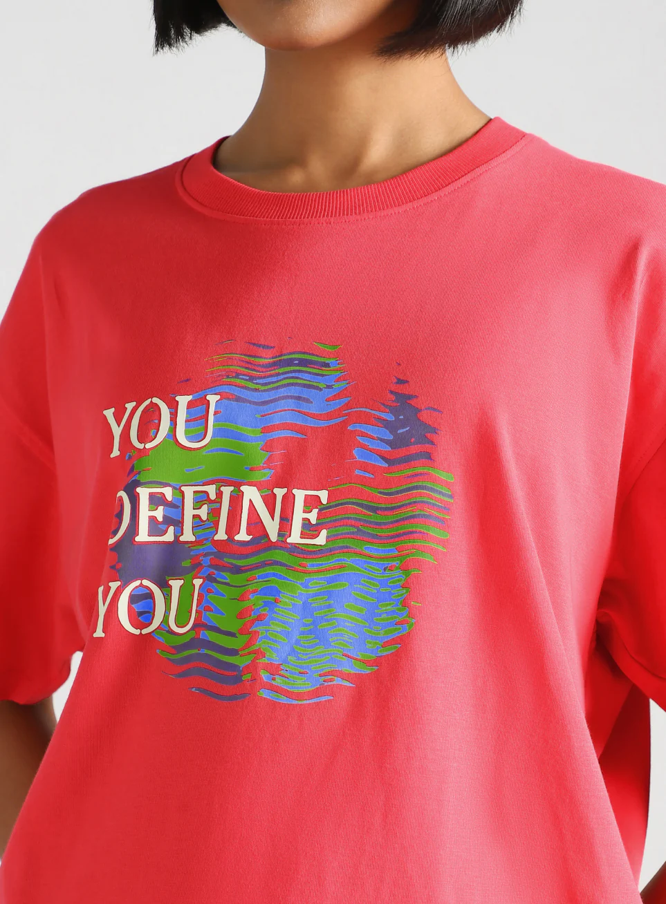 Women's Red Graphic Oversized Fit T-Shirt - Image 7