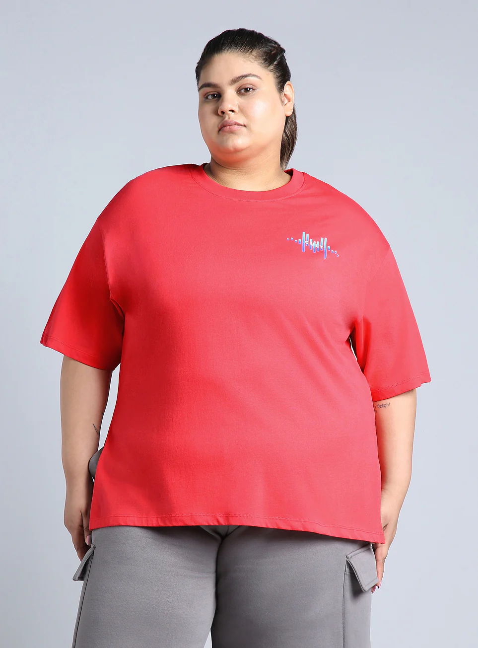 Women's Red Printed Oversized Fit Plus Size T-shirt - Image 4