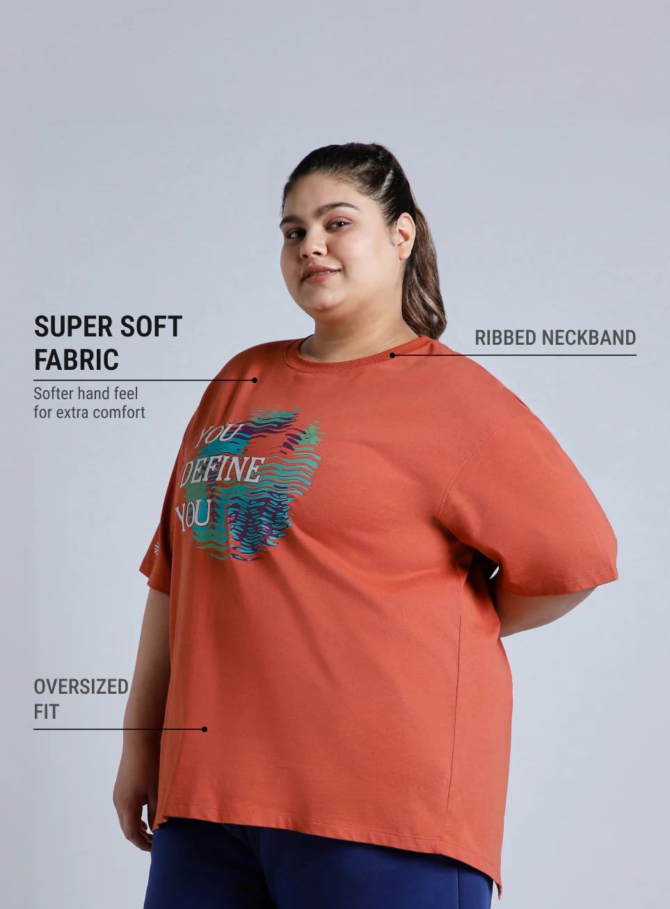 Women's Tan You Define You Back Overlap Plus Size Oversized T-shirt - Image 5