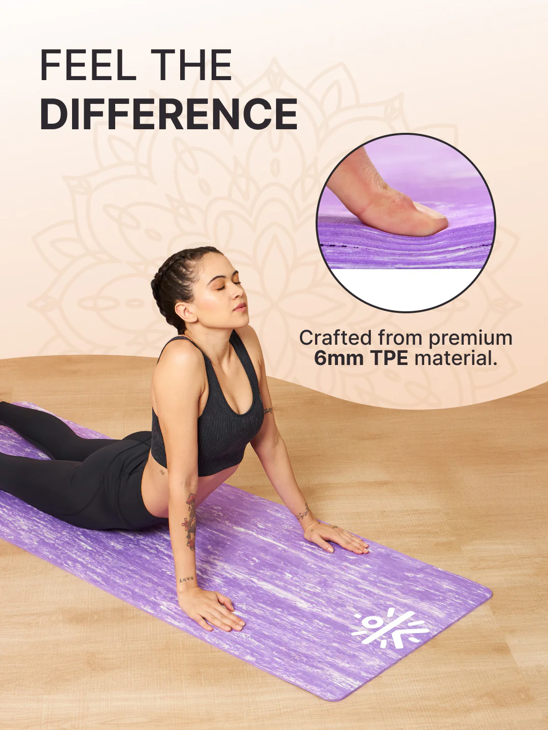 CULT TPE Yoga Mat 6mm with Carry Bag & Strap Eco-Friendly, Non-Slip, Lightweight & Durable Exercise Mat for Yoga, Pilates, Meditation & Home Workouts Lavender Marble Print - Image 6