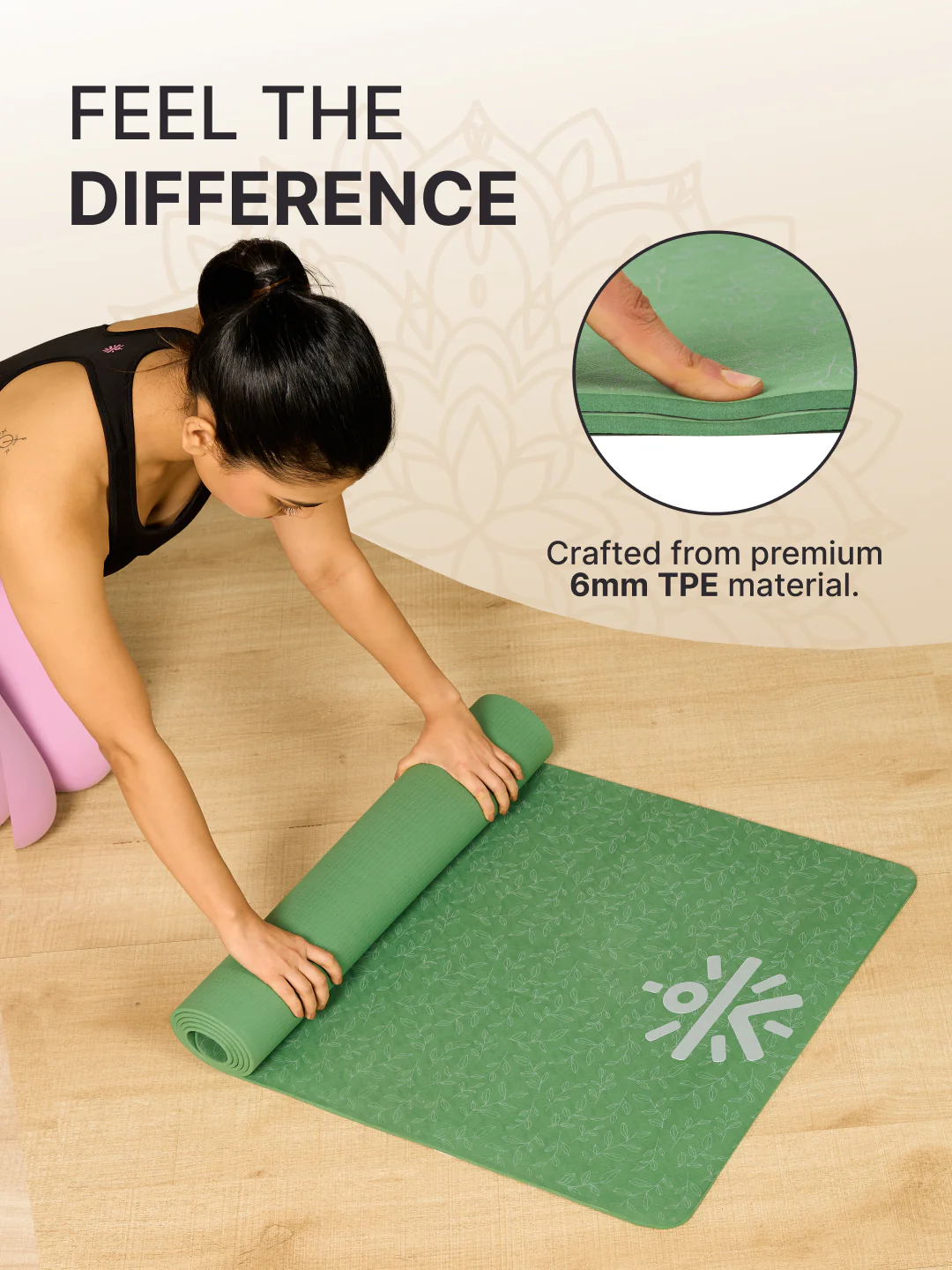 CULT TPE Yoga Mat 6mm with Carry Bag & Strap Eco-Friendly, Non-Slip, Lightweight & Durable Exercise Mat for Yoga, Pilates, Meditation & Home Workouts Olive - Image 6